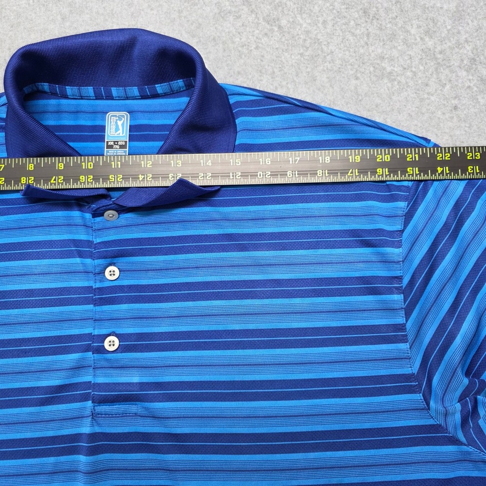 PGA Tour Airflux Men's XXL Blue Striped Short Sleeve Performance Golf Polo Shirt - Picture 9 of 11
